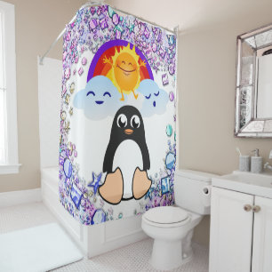 Saint Valentin rideau de douche, Penguin SunRainbo