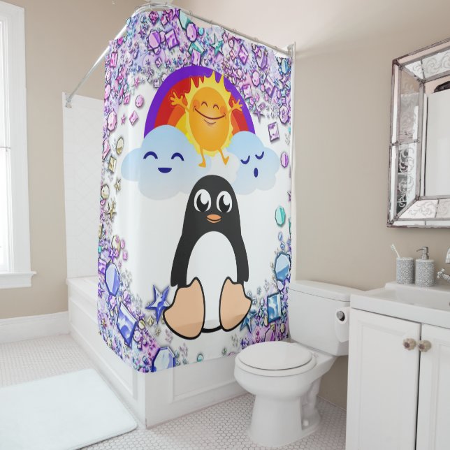 Saint Valentin rideau de douche, Penguin SunRainbo (En situation)