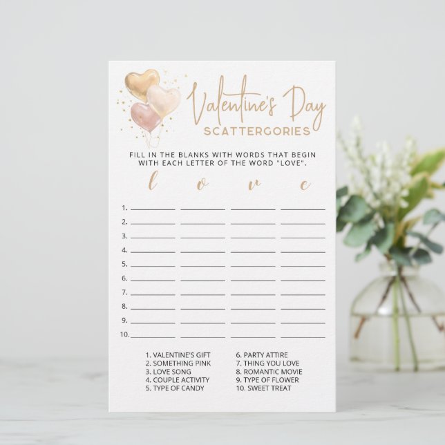 Saint Valentin Scattergories jeu modifiable (Debout devant)