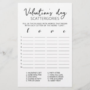 Saint Valentin Scattergories jeu modifiable