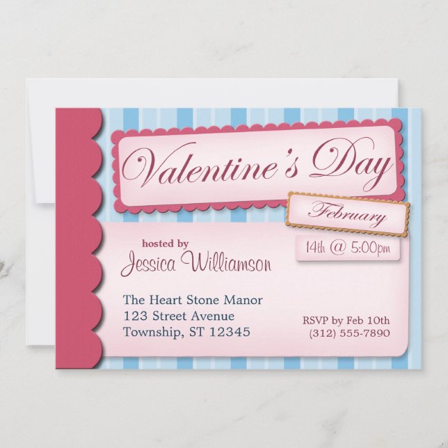 Saint Valentin Scrapbook Bleu Stripe Invitations (Devant)