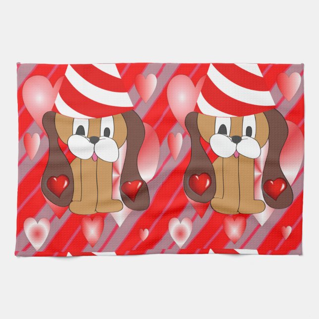 Saint Valentin Serviette de cuisine, Chien (Horizontal)