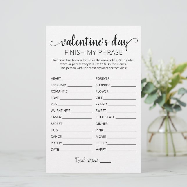 Saint Valentin Terminer mon phrase Editable jeu (Debout devant)