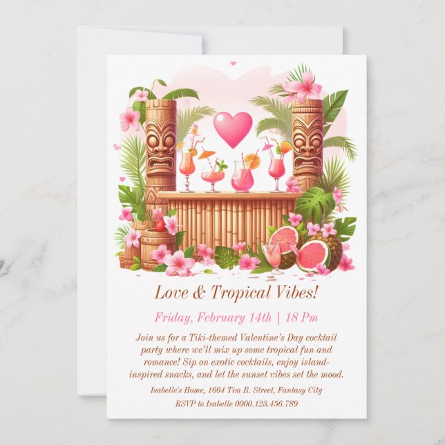 Saint Valentin Tiki Cocktail Party Invitation (Devant)