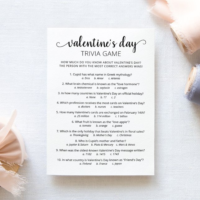 Saint Valentin Trivia avec réponses Carte de jeu (Créateur téléchargé)