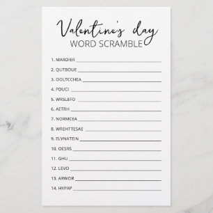 Saint Valentin Word Scramble Jeu partie