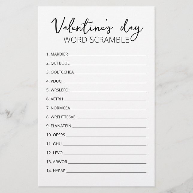 Saint Valentin Word Scramble Jeu partie (Devant)