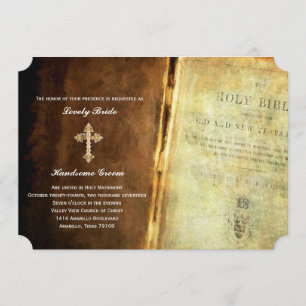 Sainte Bible Croix d'or Faire-part de mariage chré