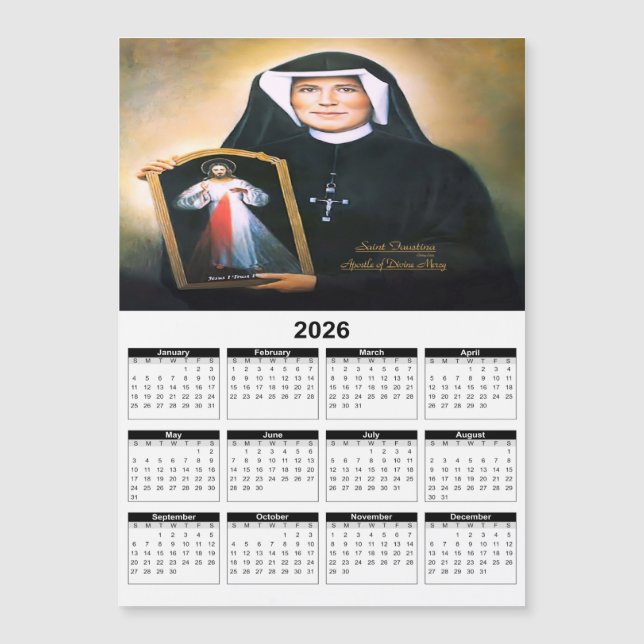 Sainte Faustine, Divine Miséricorde Calendrier 202 (Devant)