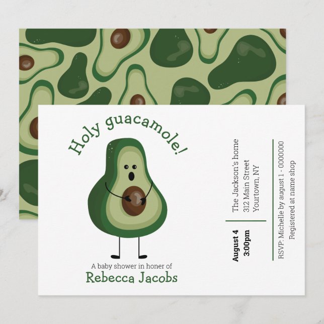 Sainte guacamole ! Invitation à une baby shower (Devant / Derrière)