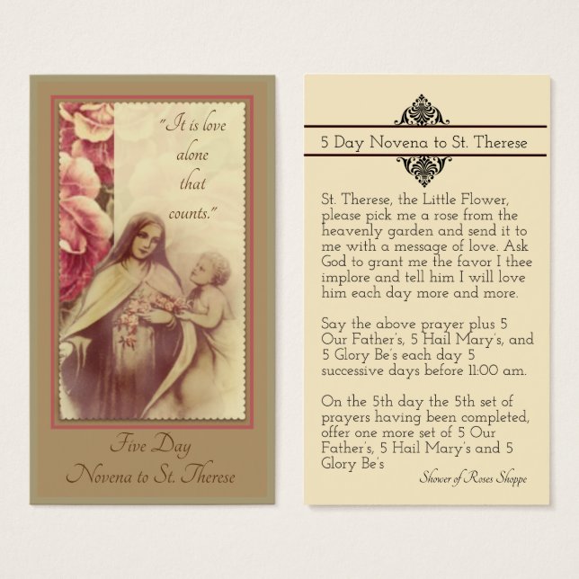 Sainte Thérèse la Petite Fleur Novena Carte Sainte (Devant & derrière)