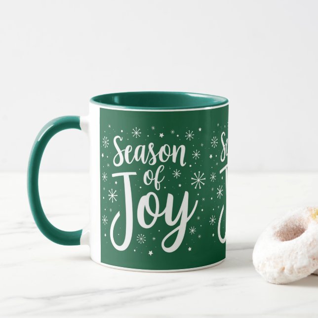 Saison De Joy Élégant Script Christmas Café Mug (Avec donut)