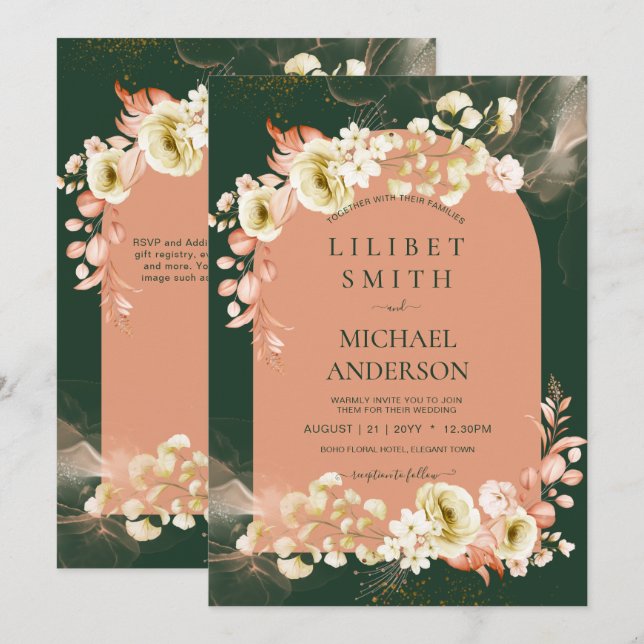 Saison d'émeraude Coral Green Floral Mariage (Devant / Derrière)