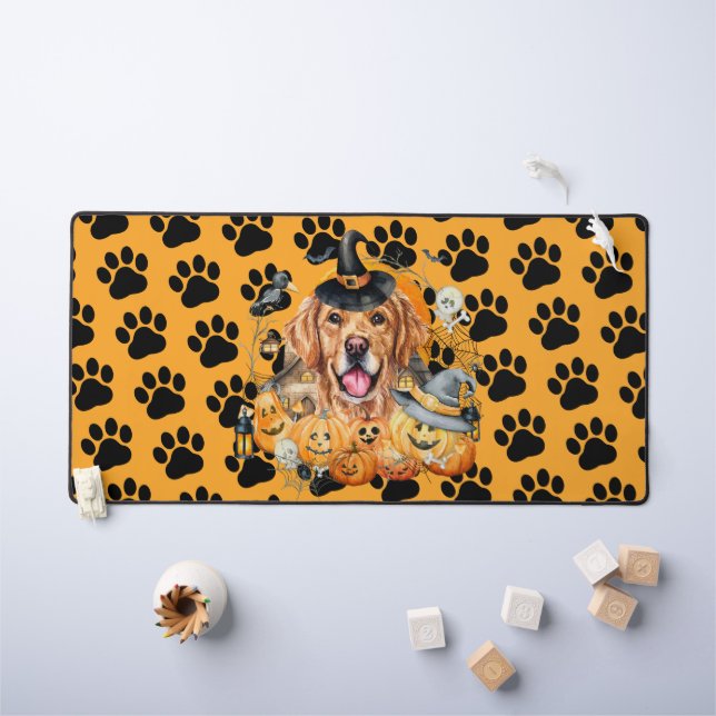 Saison effrayante Citrouille Golden Retriever Hall (Tableau pour enfants)