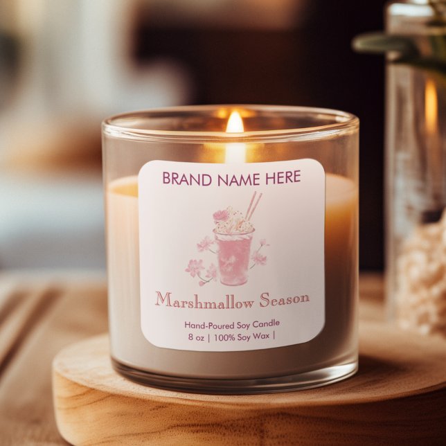 Saison Marshmallow  | Étiquettes de bougie roses (Créateur téléchargé)