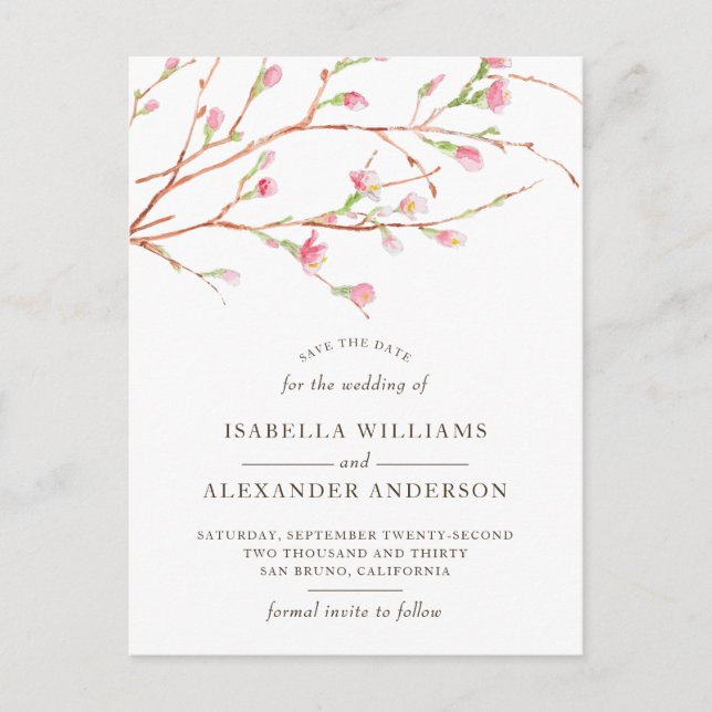 Sakura aquarelle | Carte de réservation Fleur de c (Devant)