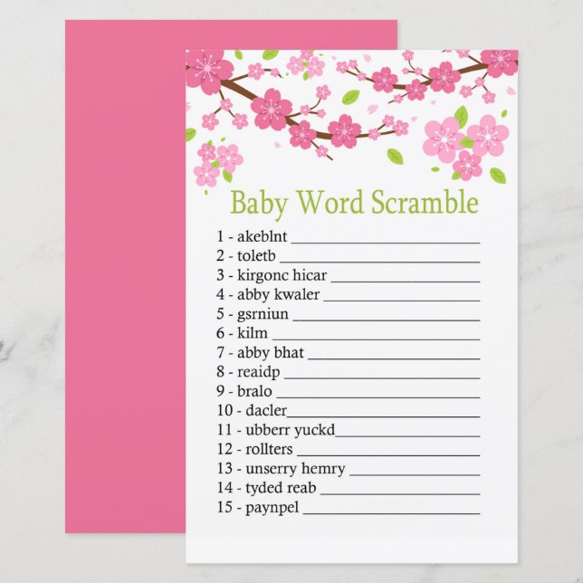 Sakura branche Baby mot scramble jeu (Devant / Derrière)