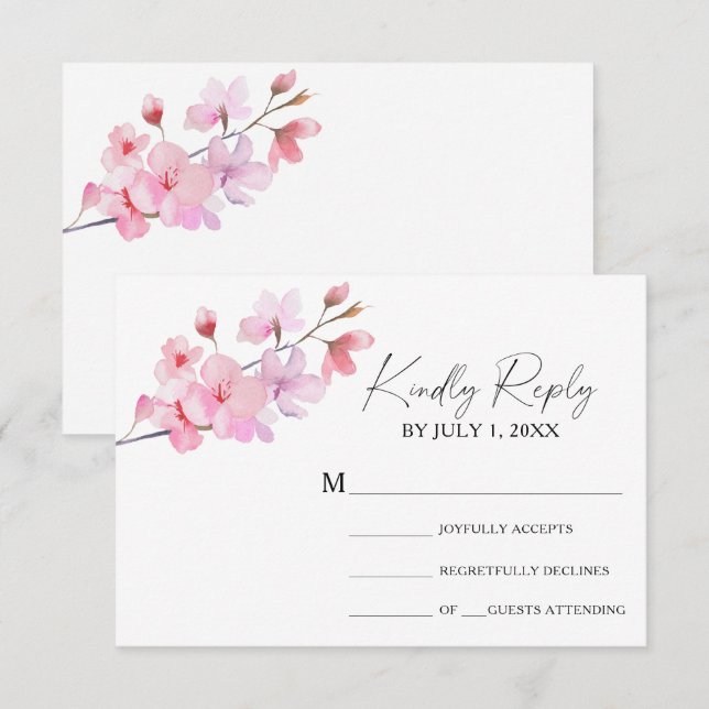 Sakura - Carte de réponse de mariage (Devant / Derrière)