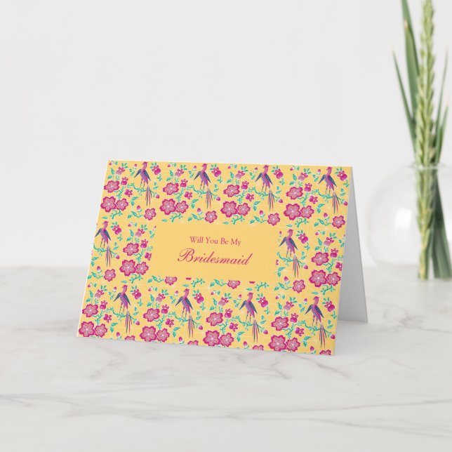 Sakura Floral Batik Be My Bridesmaid Invitation (Devant)