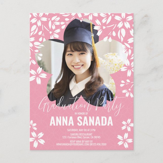SAKURA Graduation party Invitation Carte postale (Devant)