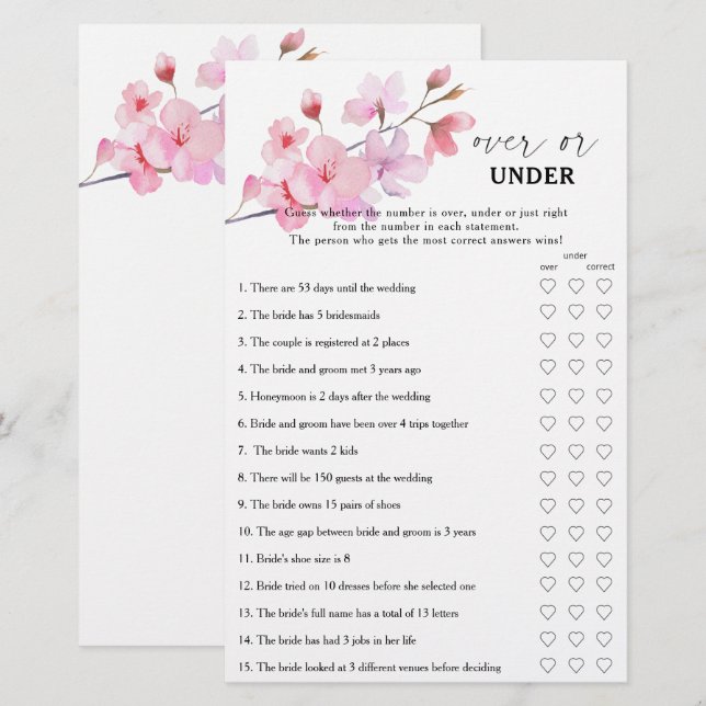 Sakura - Jeu de baby shower : au-dessus ou en dess (Devant / Derrière)