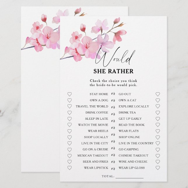 Sakura - Jeu de baby shower pour la mariée (Devant / Derrière)