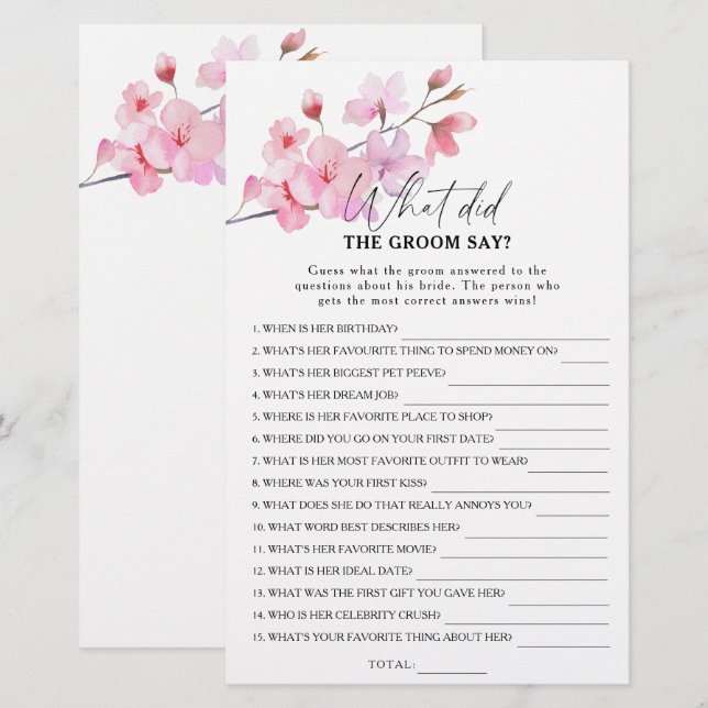 Sakura - Que a dit le marié jeu de mariage (Devant / Derrière)