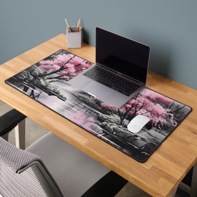 Sakura sur la peinture à l'encre de rivière (Bureau 2)