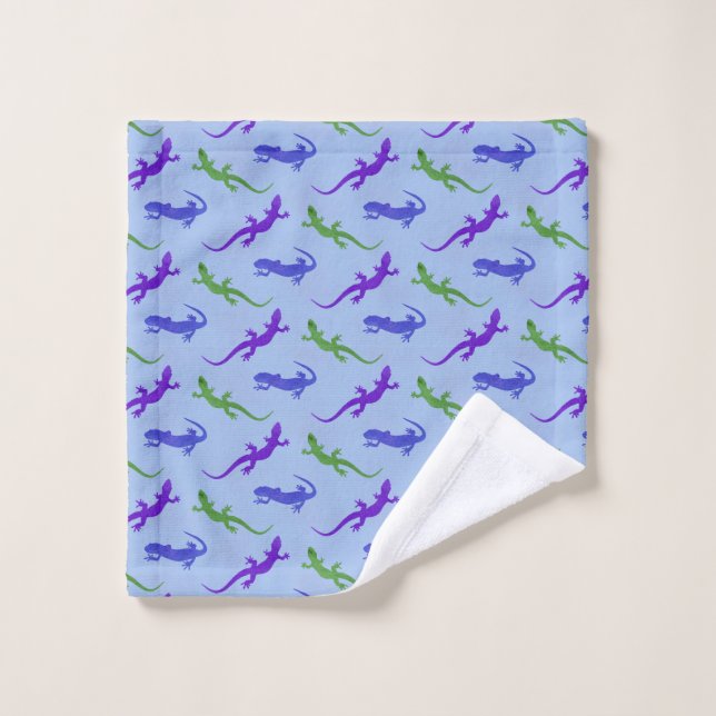 Salamandres en bleu, vert et violet (Gant de toilette)