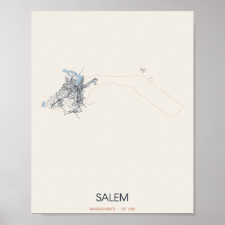 Salem, Massachusetts Plan de rue Poster – Établi e