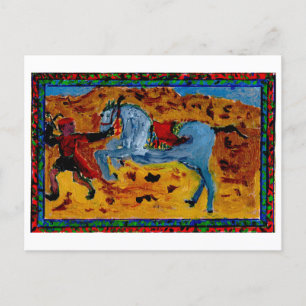 Salle avec une carte postale de cheval excité