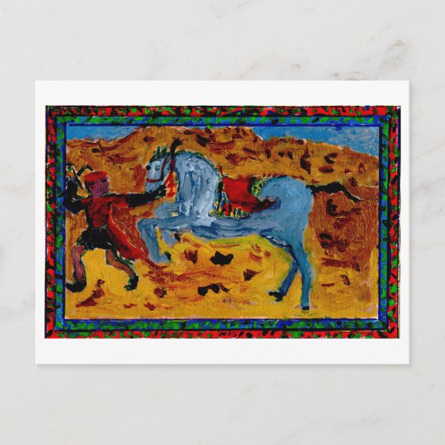 Salle avec une carte postale de cheval excité (Devant)