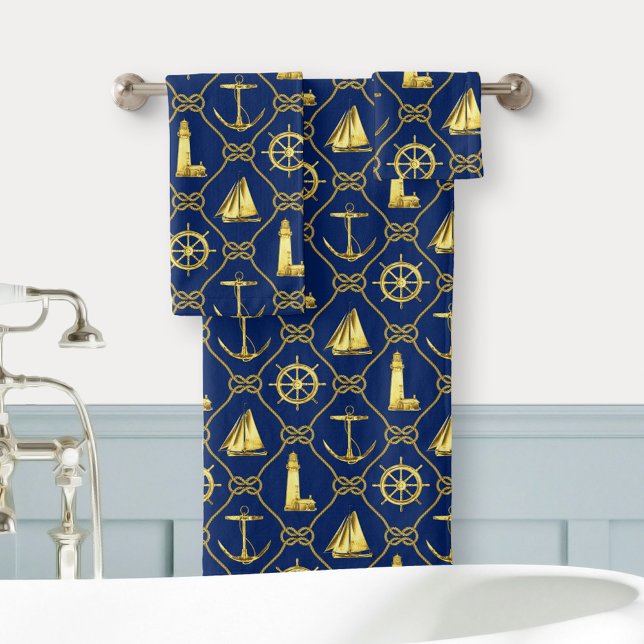 Salle de bain Décor nautique Gold Marine Blue Rope (Créateur téléchargé)