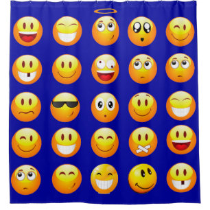 salle de bain emojis bleu foncé rideau