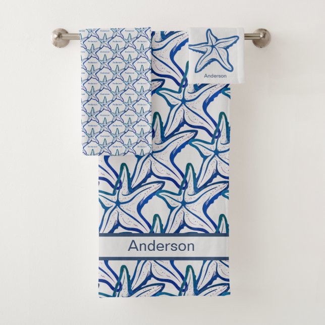 Salle de bain marine Blue Starfish motif Bain (En situation)