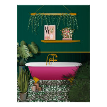 Salle de bain romantique et vert foncé | Poster su