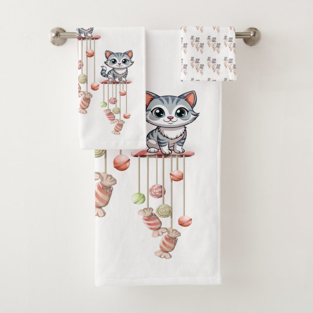 Salle de bain Serviette Chat, Chat et Chimes (En situation)