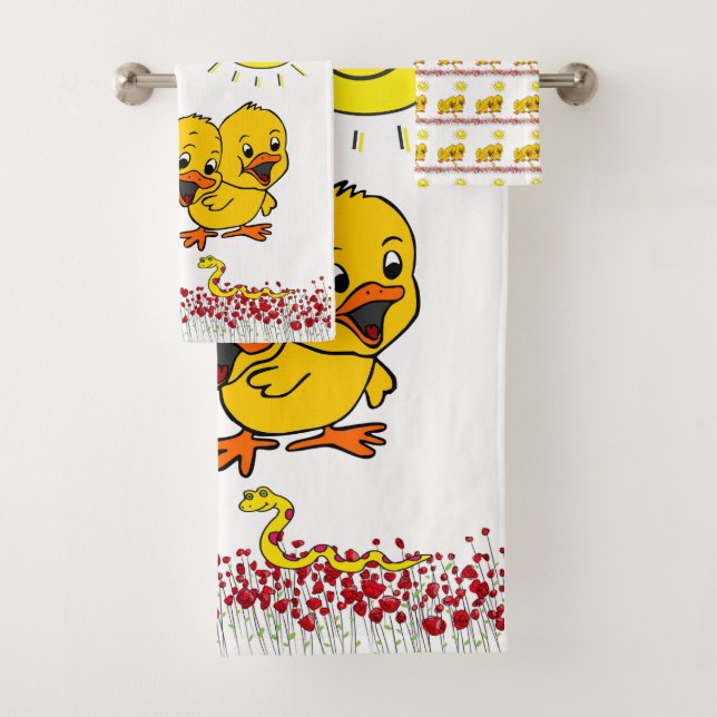 Salle de bain Serviette Jaune Chicks Serpent Rose  (En situation)