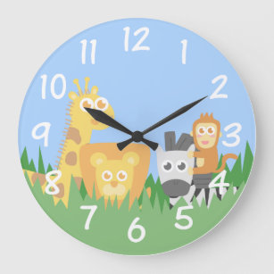 Salle Enfants - Safari Animaux Horloge Mur À Thème