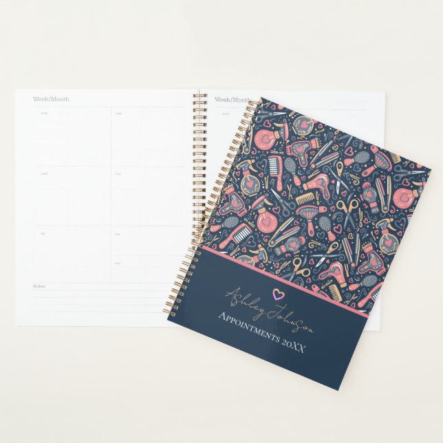 Salon appointment planner — navy, blush & crea (Devant avec enveloppe)