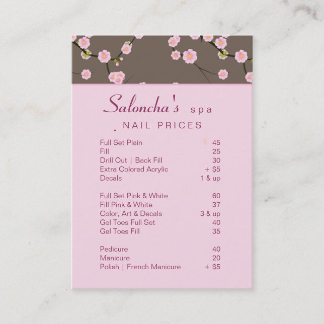 Salon Carte de visite spa cerisier fleur rose 2 (Devant)