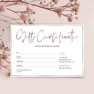Salon Chic Rose Gold Logo tendance Certificat cade