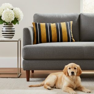 Salon Coussin noir blanc et or rayé