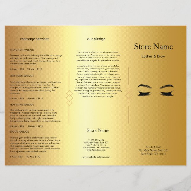Salon de Beauté Golden Lashes & Brow Brochure Plia (Devant)
