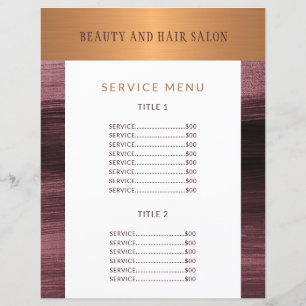 Salon de beauté menu de service moderne prospectus