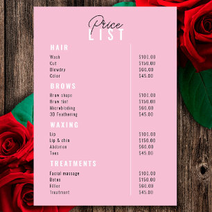 Salon de beauté Menu Services Liste des prix
