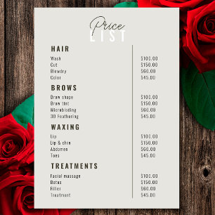 Salon de beauté Menu Services Liste des prix