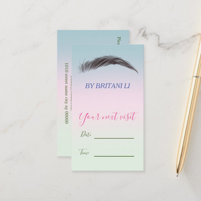 Salon de Brows Microblading, carte de rendez-vous  (Devant/Arrière en situation)
