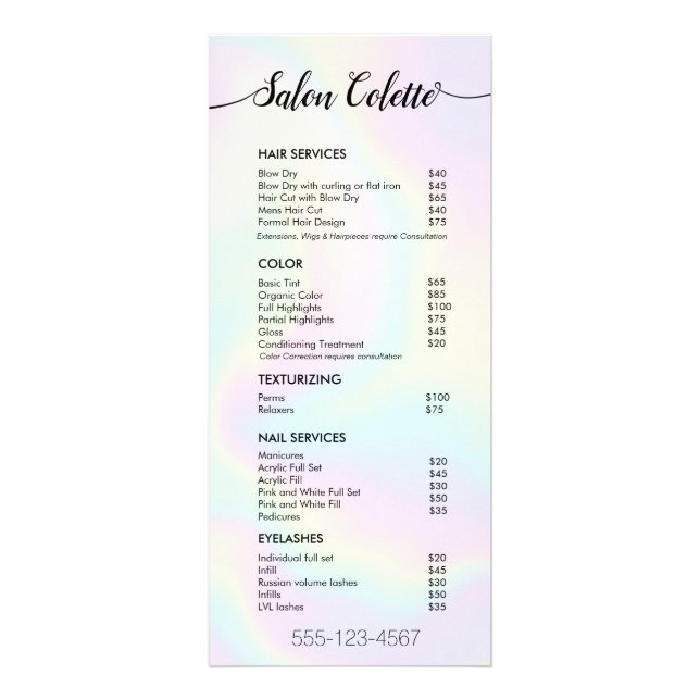 Salon de calligraphie Pastel Iridescente Menu Serv (Devant)