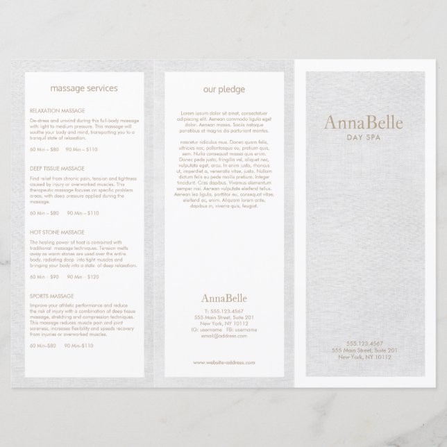 Salon de cheveux en lin gris Spa Brochure TriFold (Devant)